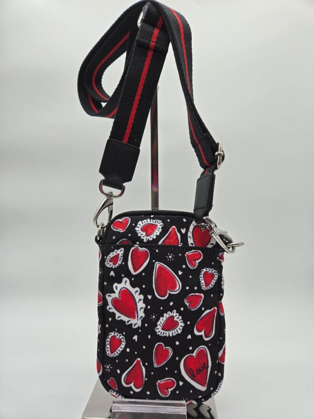 Brighton Love Crossbody Phone Bag Black Red Hearts Camera Strap Purse Like New - Picture 2 of 9
